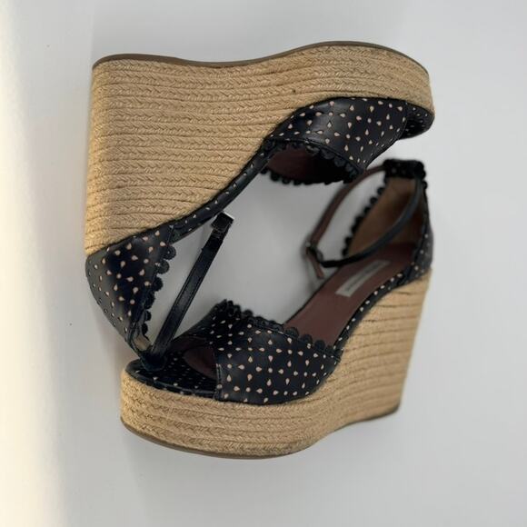 Tabitha Simmons Harp Espadrille Sandals Wedge Heel Black Laser Cut Size 7 - Picture 7 of 8